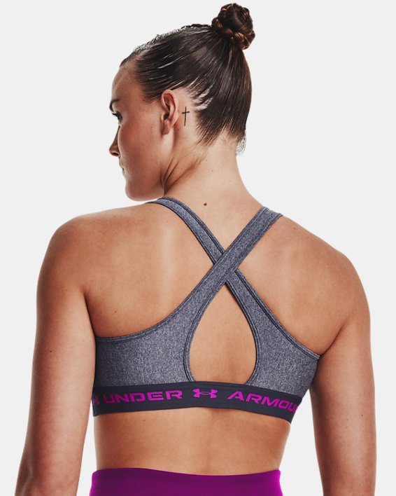 Women's Armour® Mid Crossback Heather Sports Bra, Gray, pdpMainDesktop image number 5